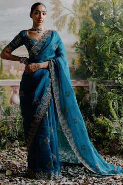 Teal Green Organza Saree Set