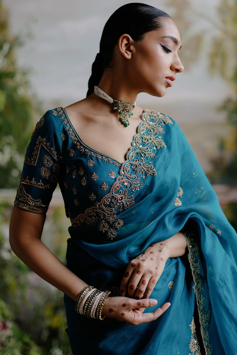 Teal Green Organza Saree Set