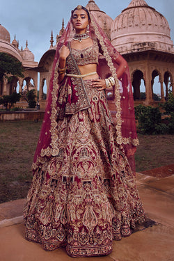 Wine Bridal Lehenga Set