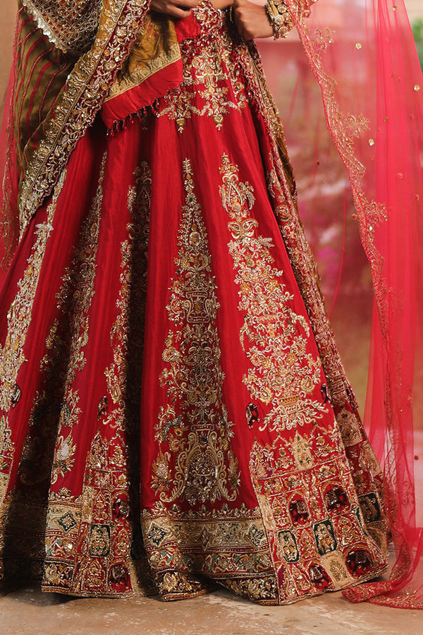 Red Dupion Bridal Lehenga Set