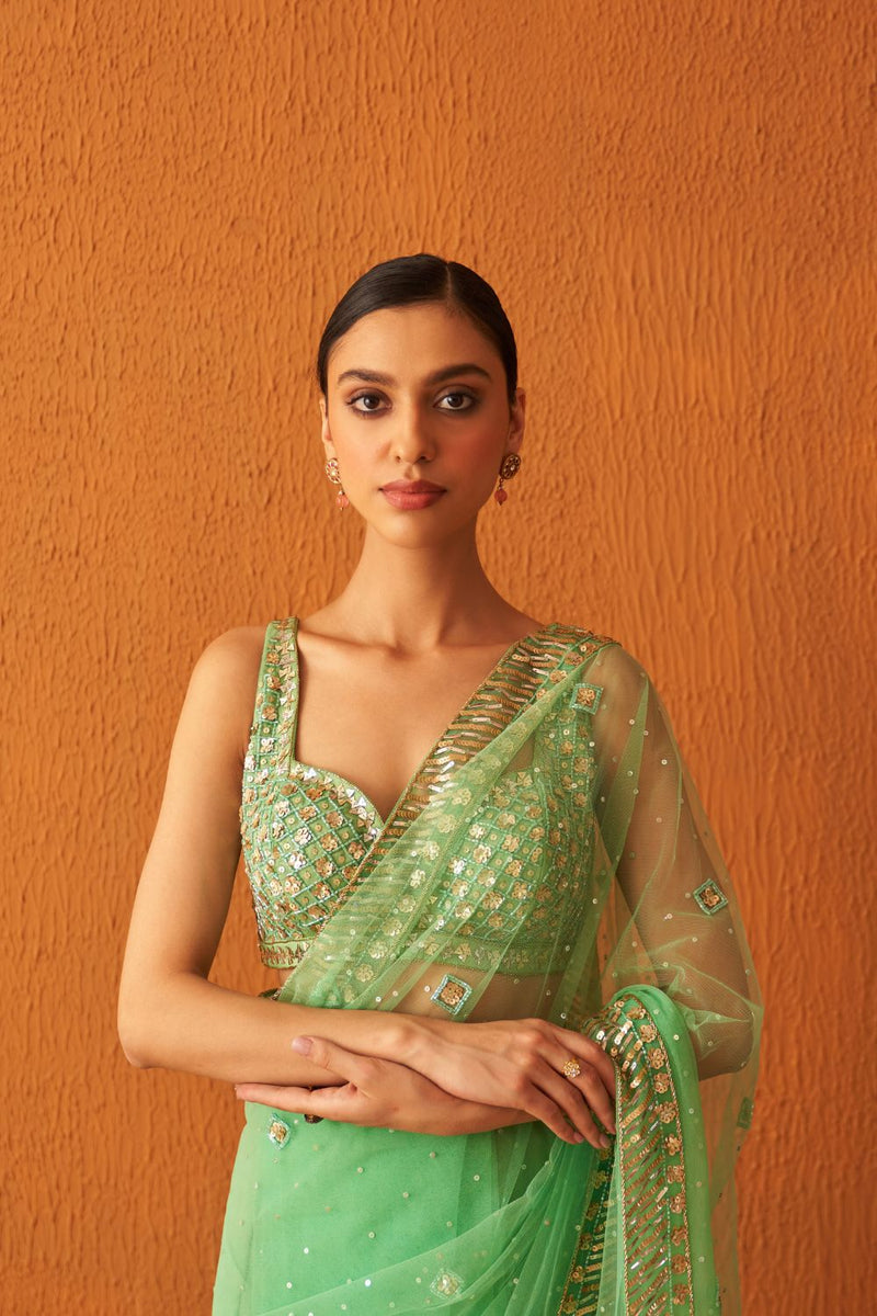 Sea Green Net Saree