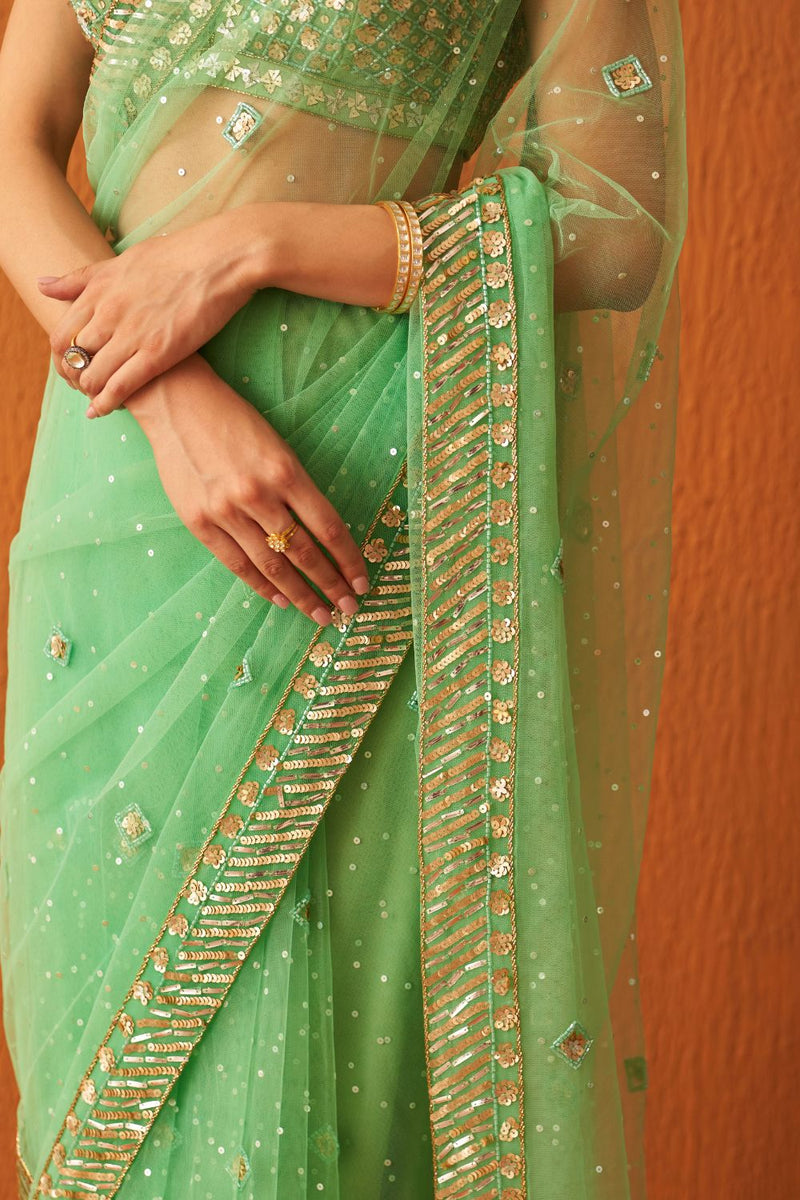 Sea Green Net Saree