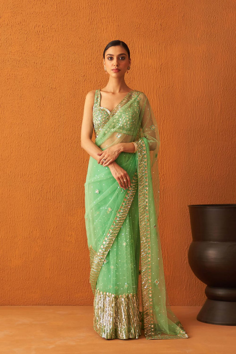 Sea Green Net Saree