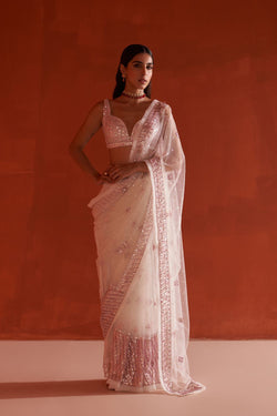 Ivory Net Saree