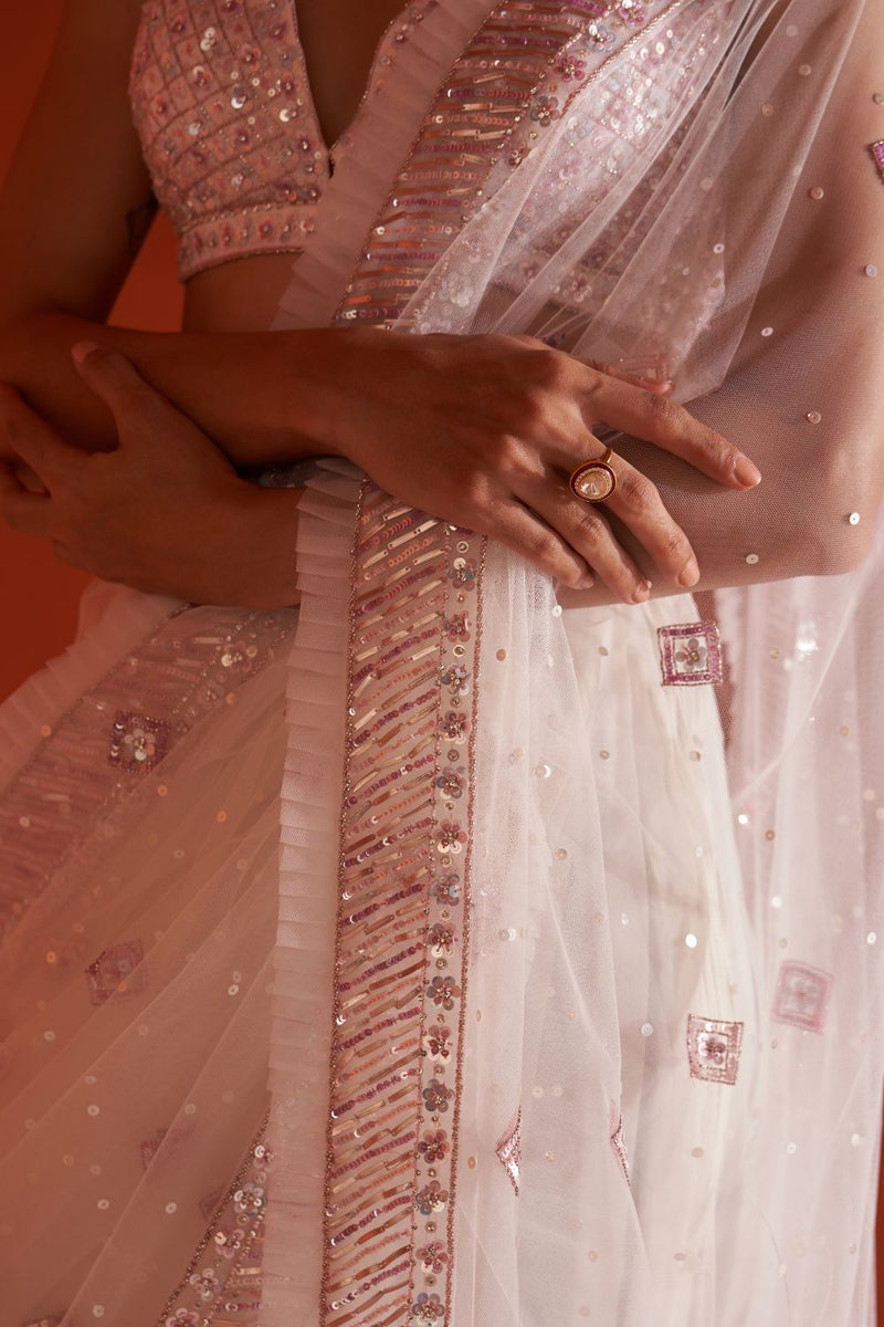 Ivory Net Saree