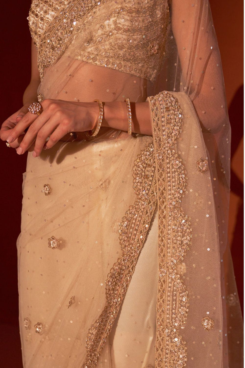 Gold Net Saree