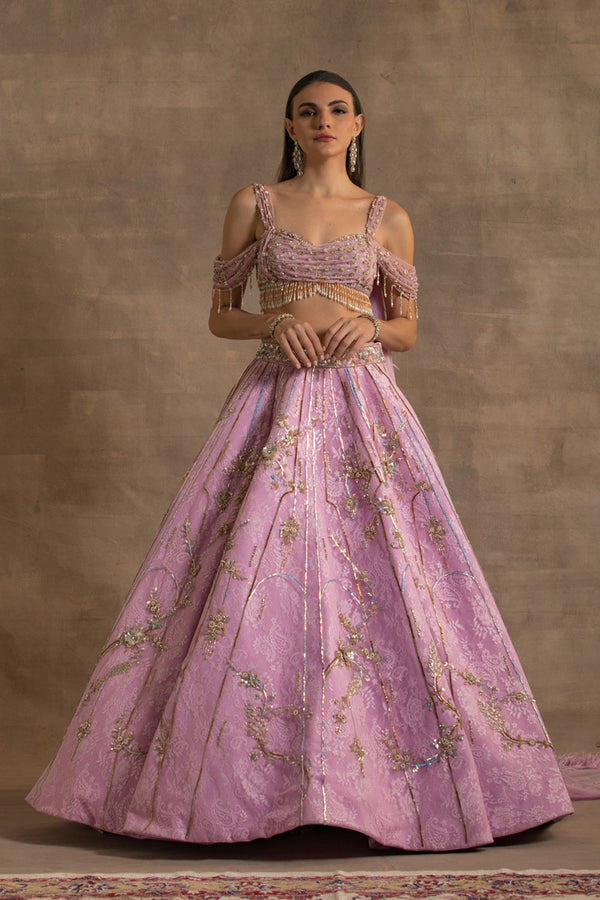 Lilac Sequin Embroidered Drape Lehenga Set
