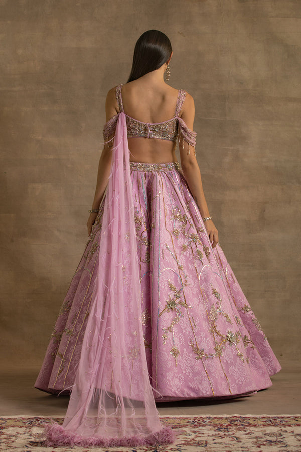 Lilac Sequin Embroidered Drape Lehenga Set