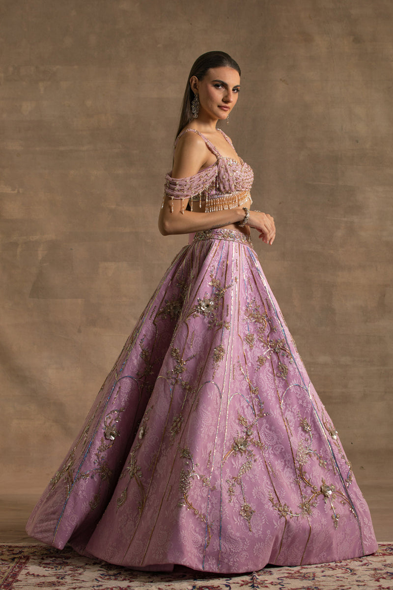 Lilac Sequin Embroidered Drape Lehenga Set