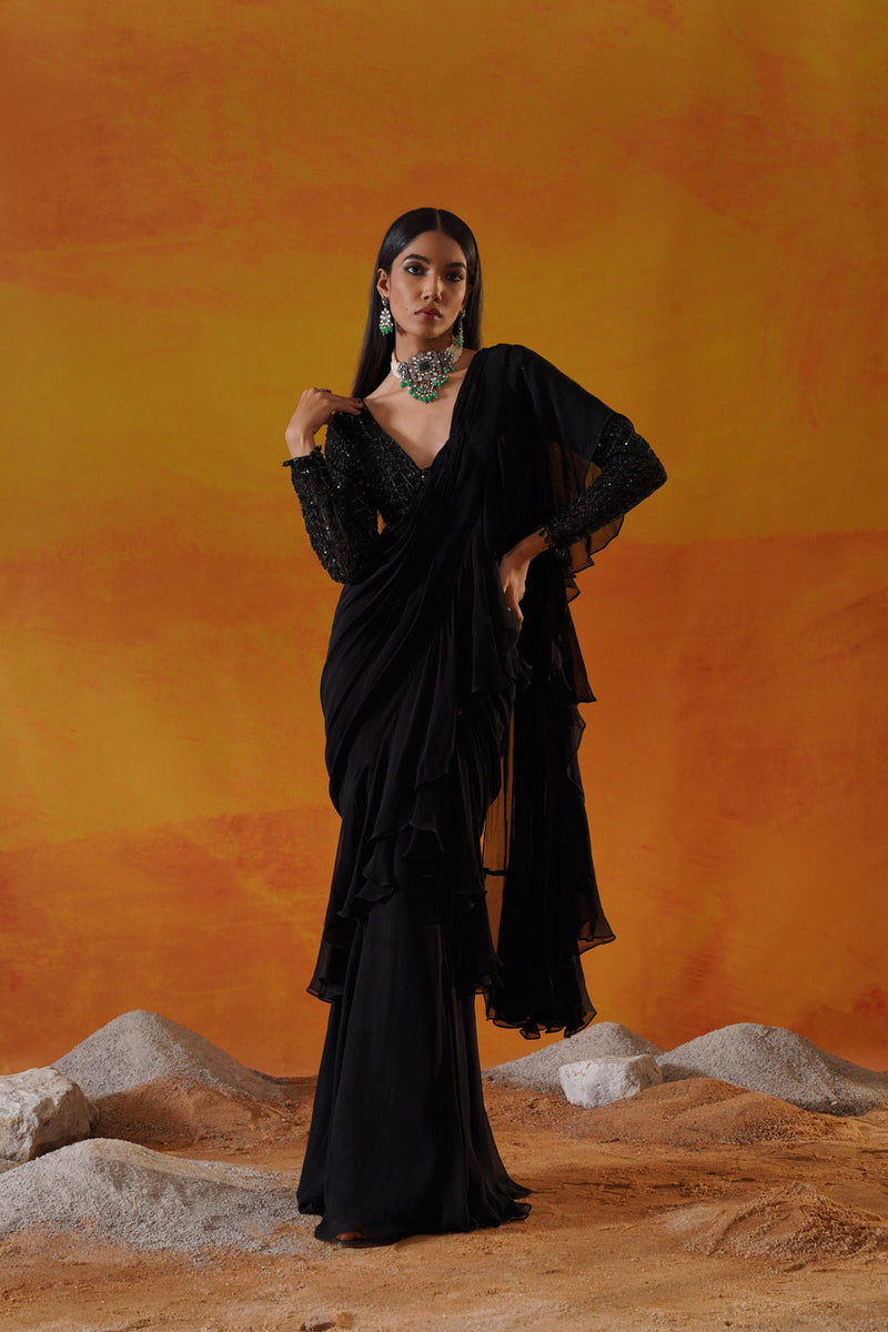 Black Georgette Saree Set