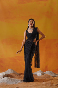 Black Drape Saree Set