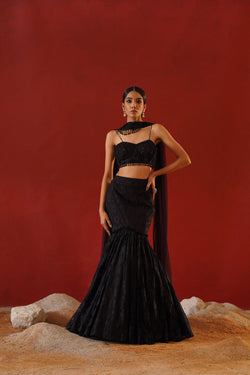 Black Net Lace Lehenga Choli Set