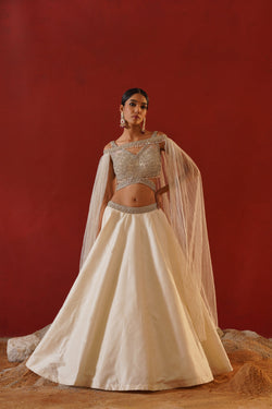 Ivory Dupion Silk Lehenga 
Choli Set