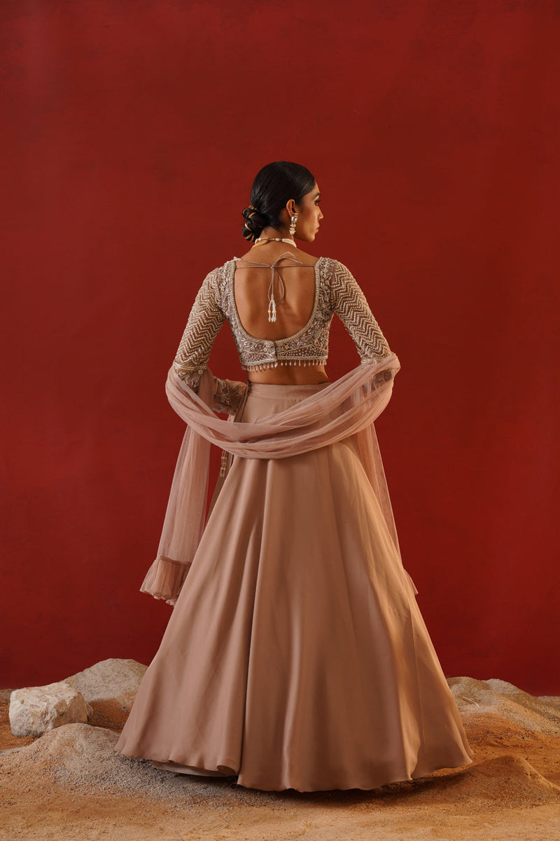 Beige Satin Lehenga Choli Set