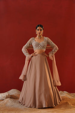 Beige Satin Lehenga Choli Set