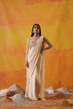 Ivory Georgette Saree Set