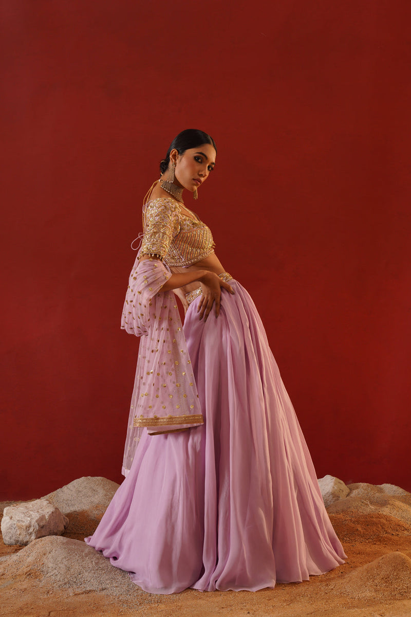 Lavender Organza Lehenga Choli Set