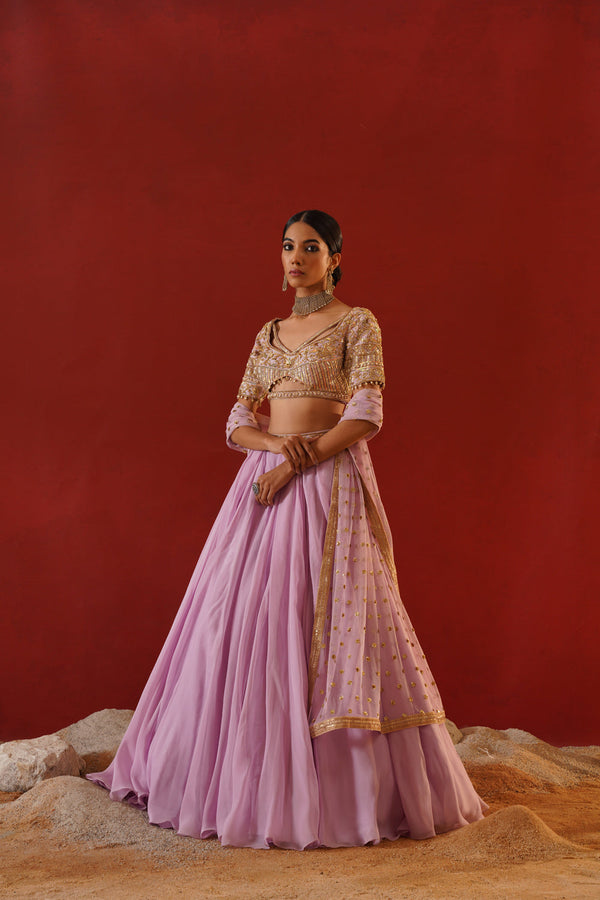 Lavender Organza Lehenga Choli Set