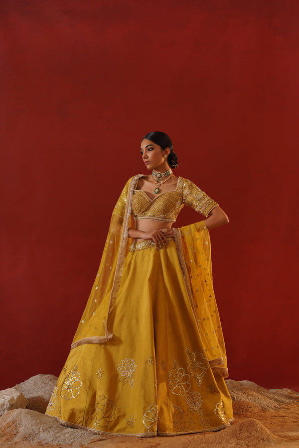 Mustard Dupian Silk Lehenga Choli Set