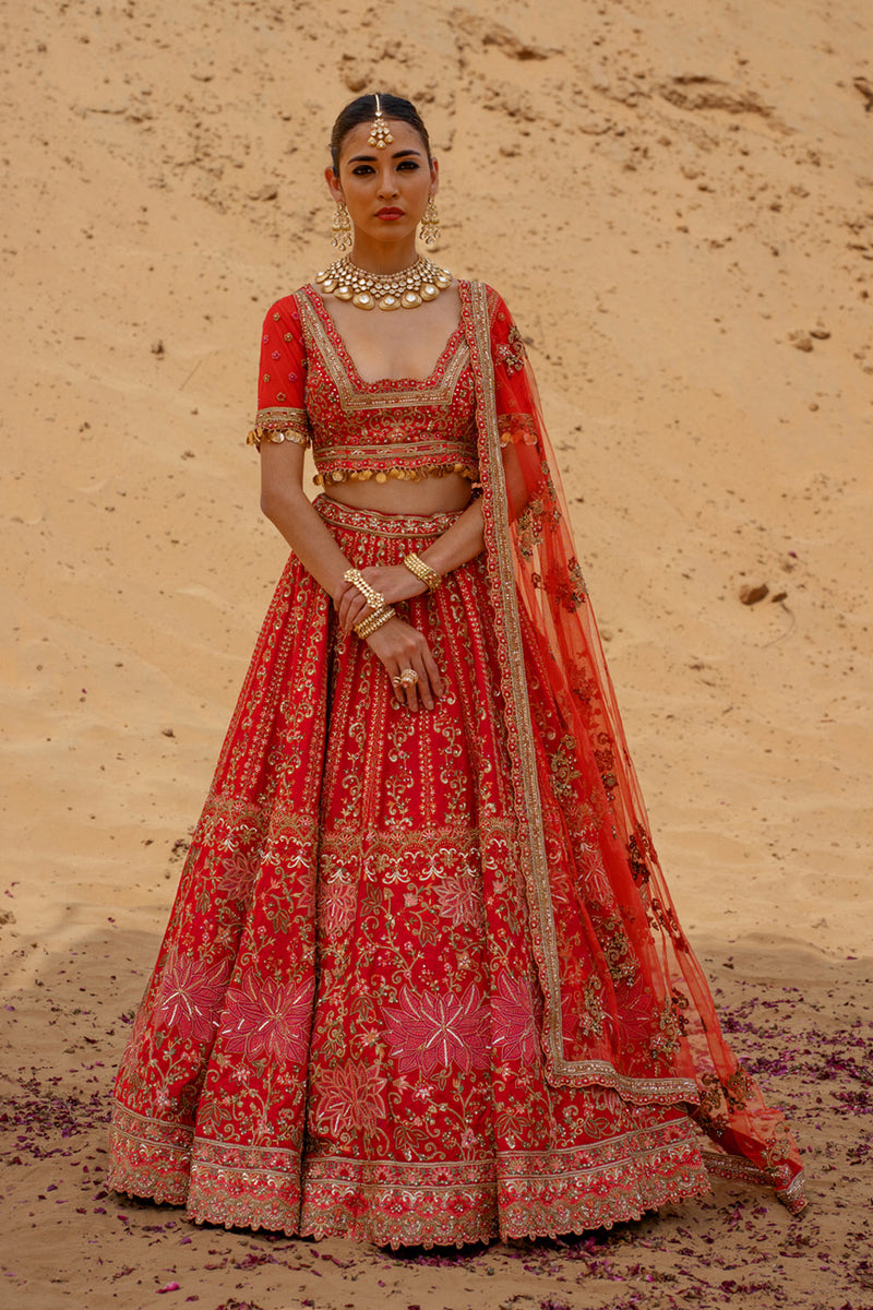 Red Zardozi Embroidered Lehenga Set