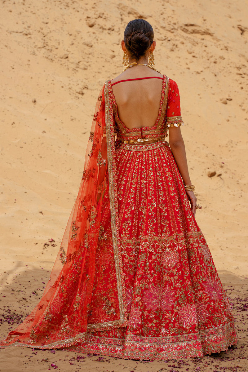 Red Zardozi Embroidered Lehenga Set