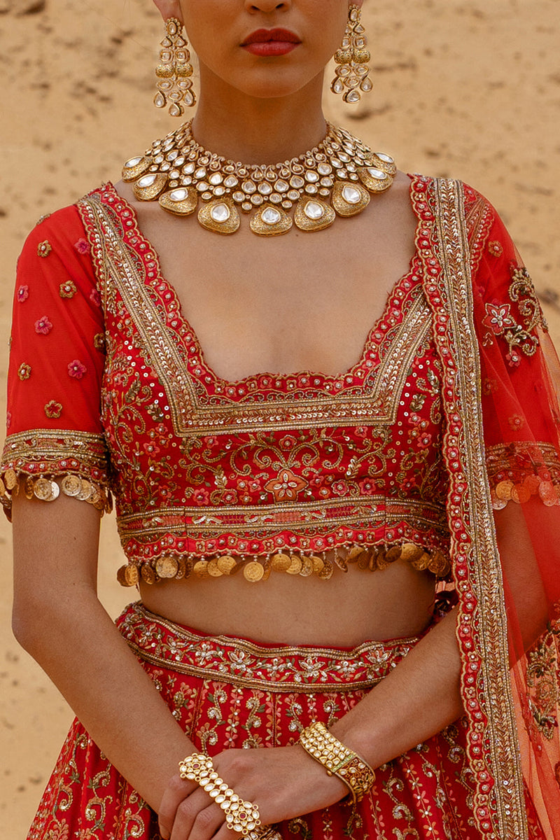 Red Zardozi Embroidered Lehenga Set