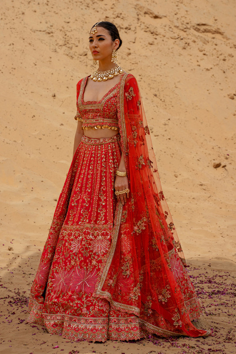 Red Zardozi Embroidered Lehenga Set