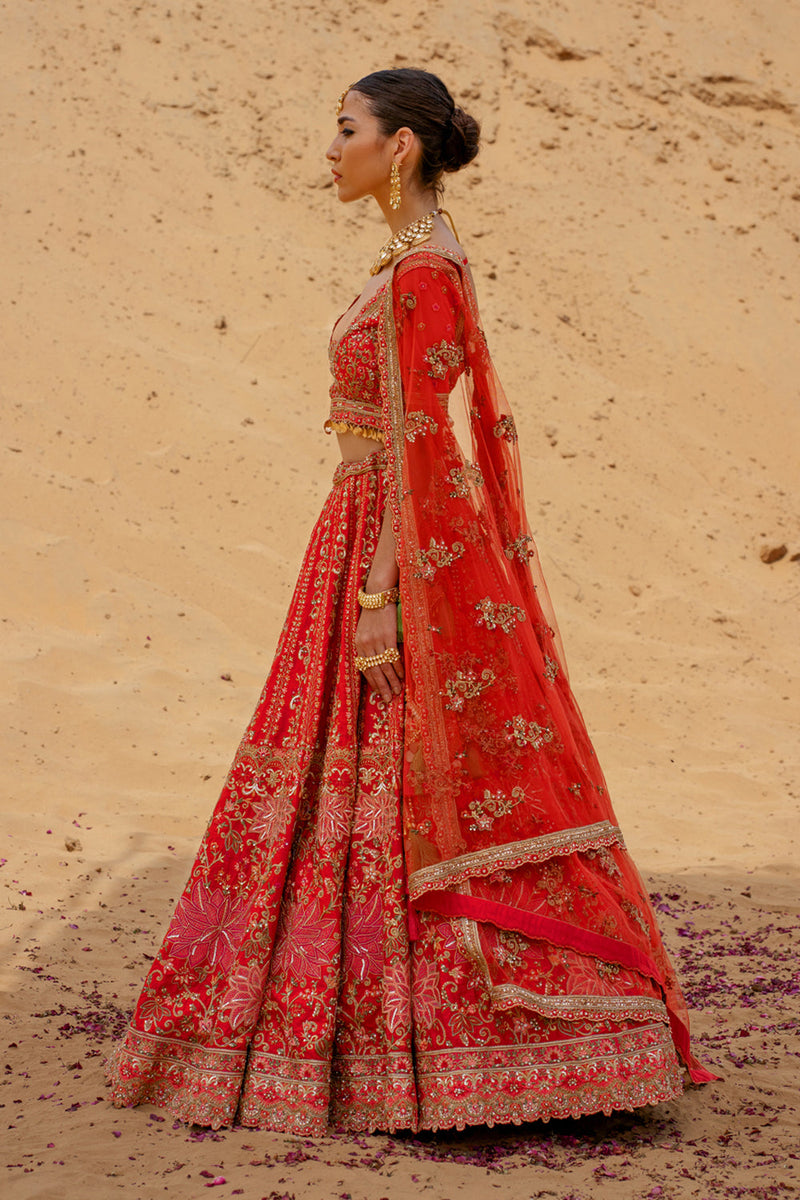 Red Zardozi Embroidered Lehenga Set