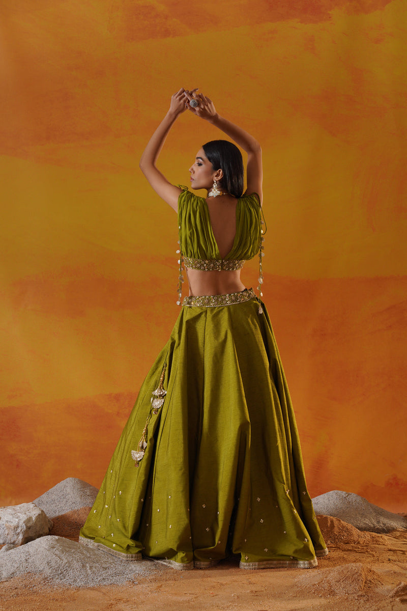 Green Dupion Silk Lehenga Choli Set