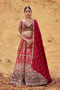 Maroon  Zardozi Embroidered Lehenga Set