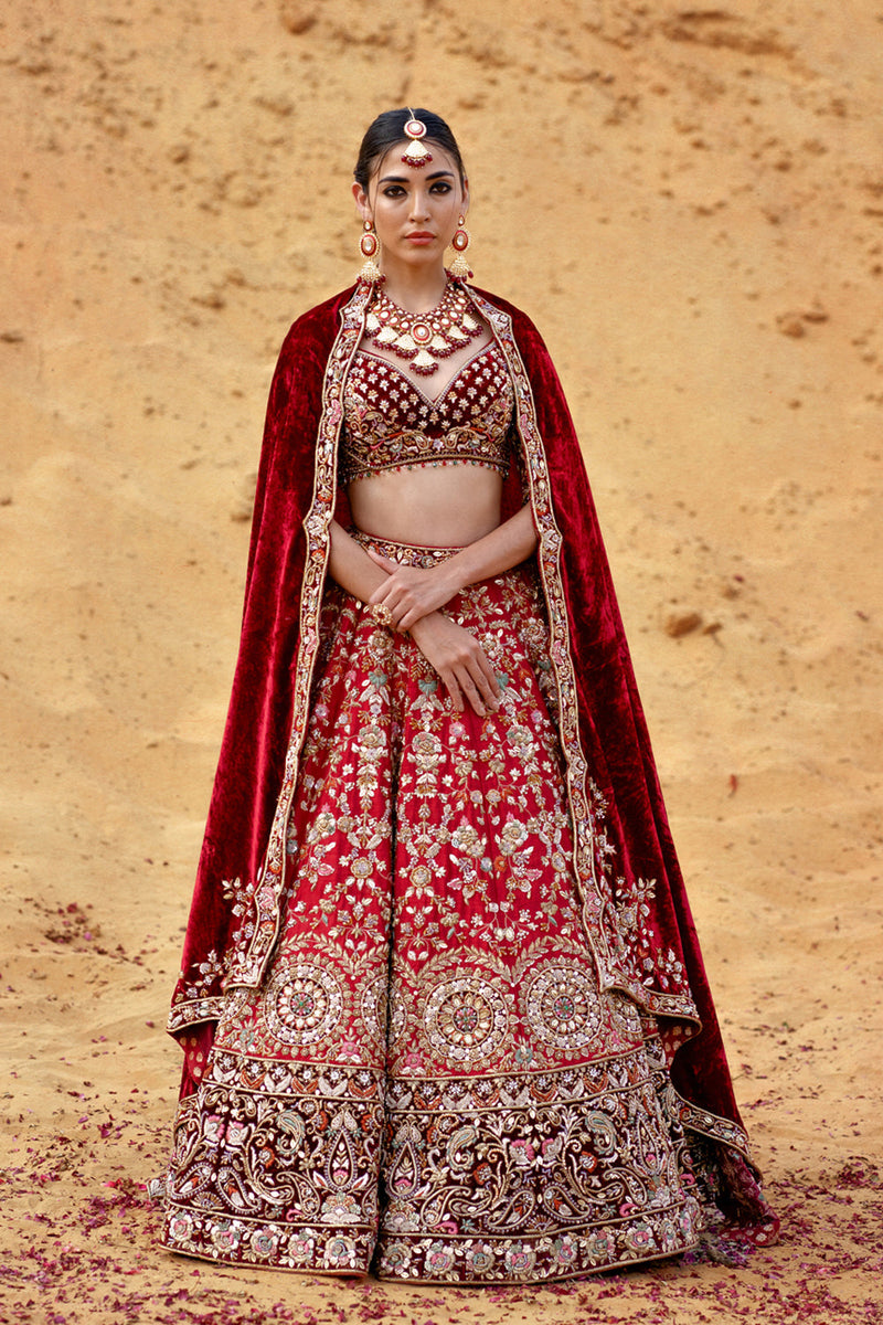 Maroon  Zardozi Embroidered Lehenga Set