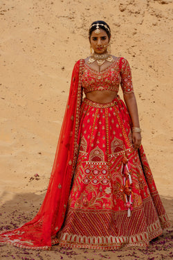 Red Zardozi Embroidered Lehenga Set