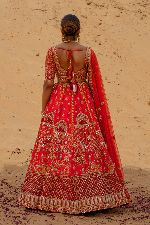 Red Zardozi Embroidered Lehenga Set