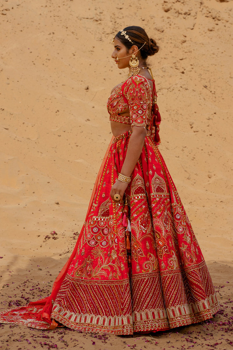 Red Zardozi Embroidered Lehenga Set