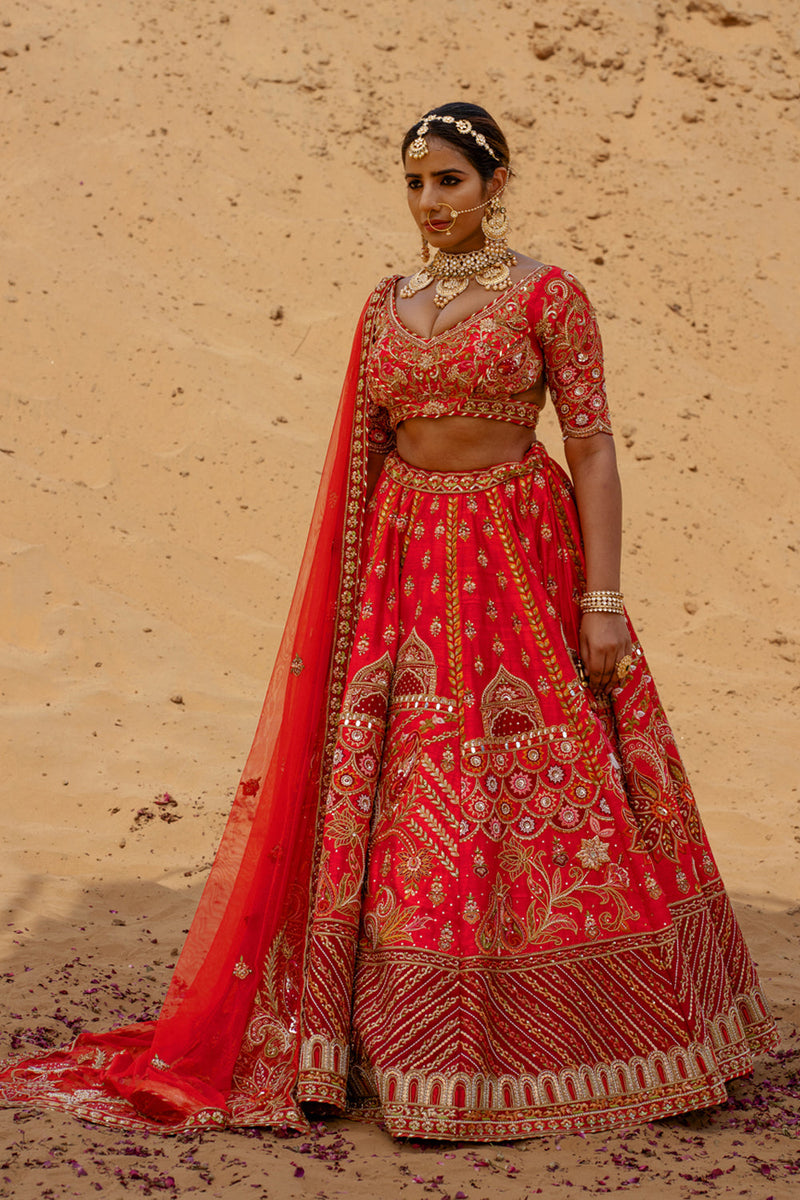 Red Zardozi Embroidered Lehenga Set