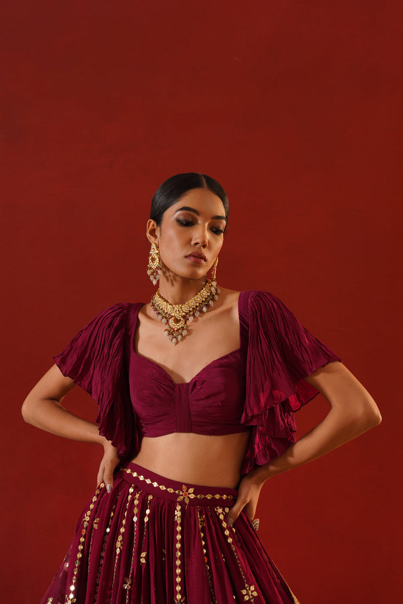 Burgundy Geogratte  Lehenga
 Choli Set