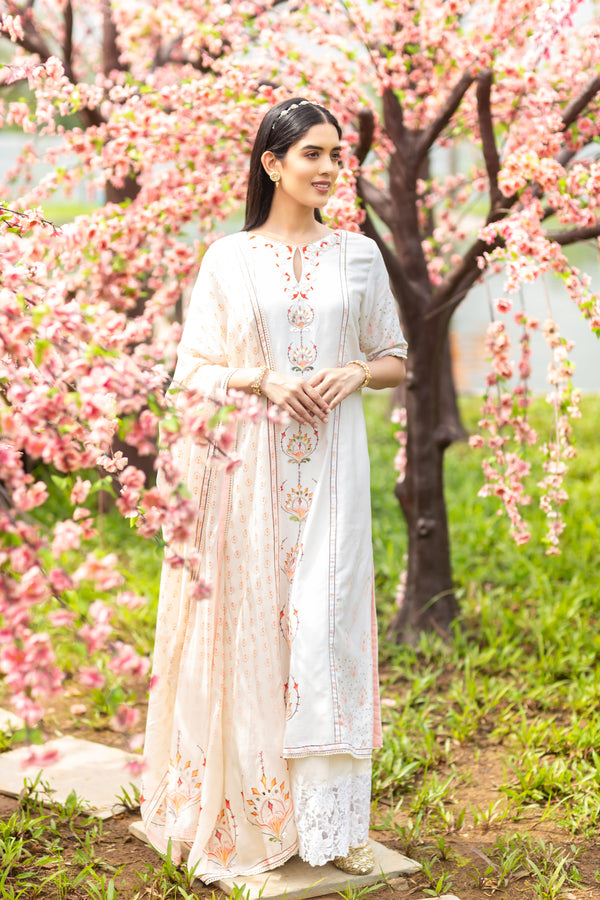 Ivory print kurta/pallazos set