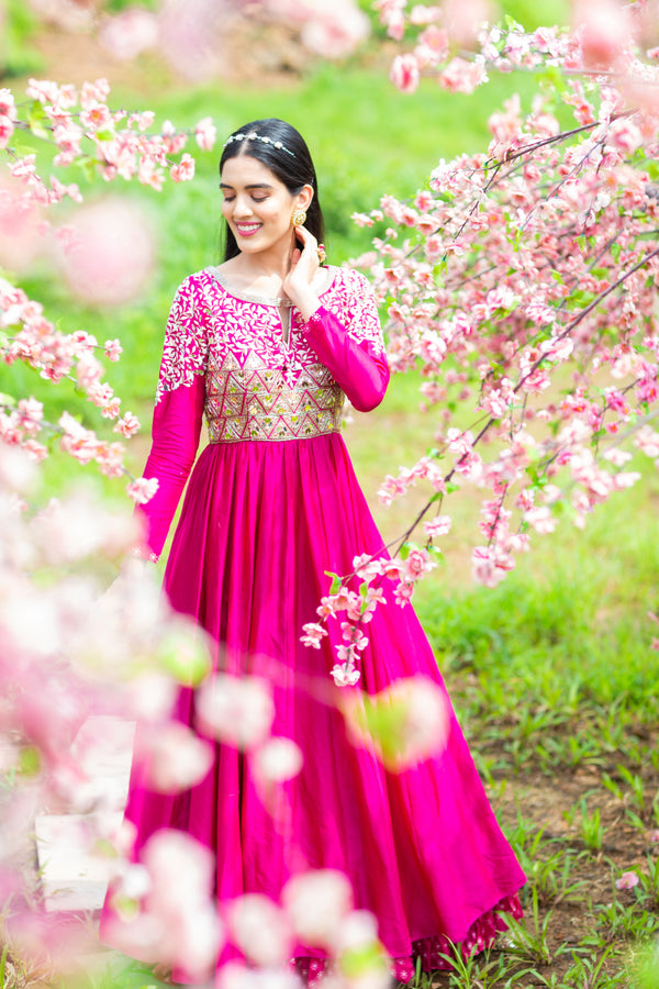 Rani pink anarakali set