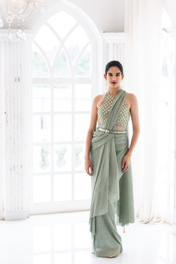Aqua blue saree gown