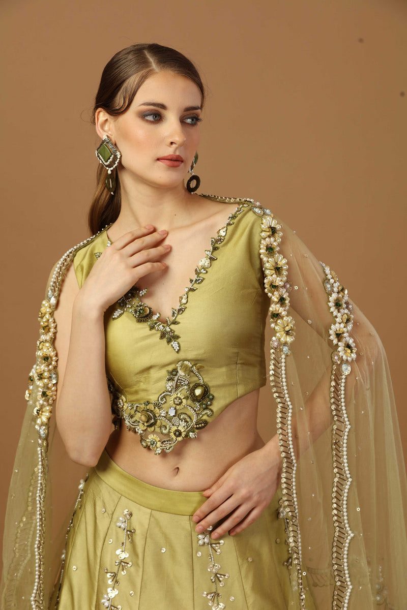 Olive Lehanga With Blouse And Heavy Dupatta