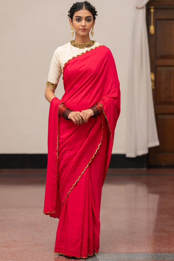 Rose And Ivory Saree With Stitched Blouse Piece