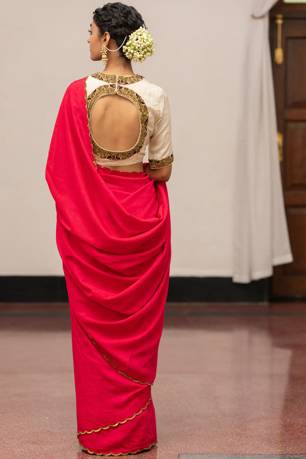 Rose And Ivory Saree With Stitched Blouse Piece