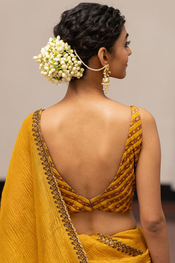 Gold Yellow Saree With Unstitched Blouse Piece