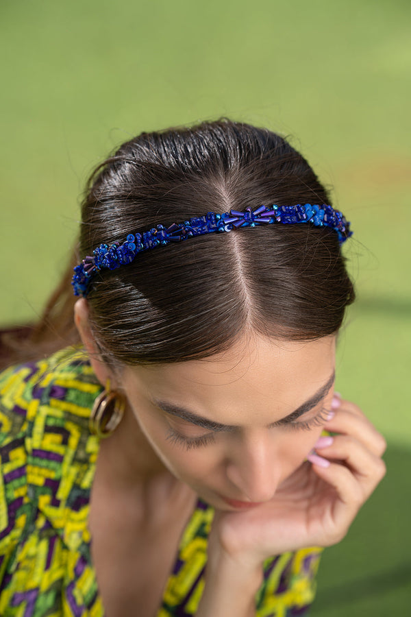 Blue 3D Embroidery Headband