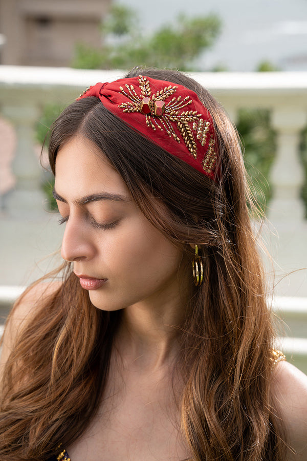 Red Headband With Gold Detailing