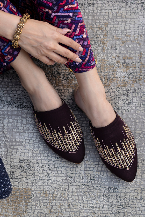 Wine Mules With Gold Detailing