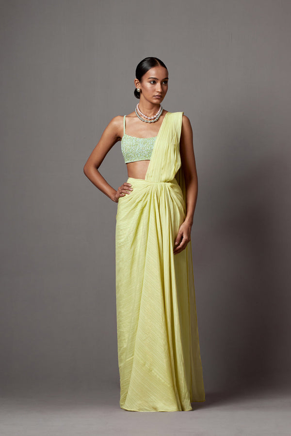 Lime Aqua Drape Sari