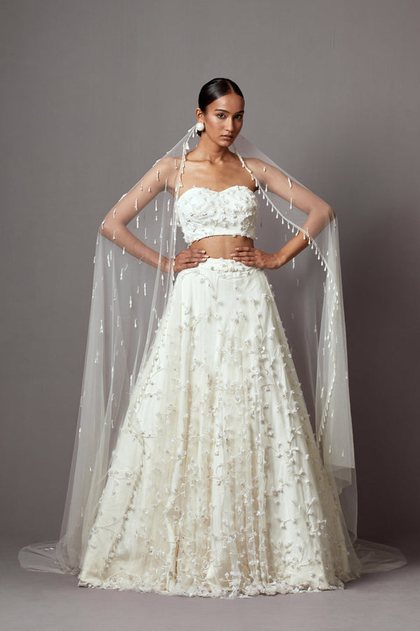 Ivory Bellflower Lehenga