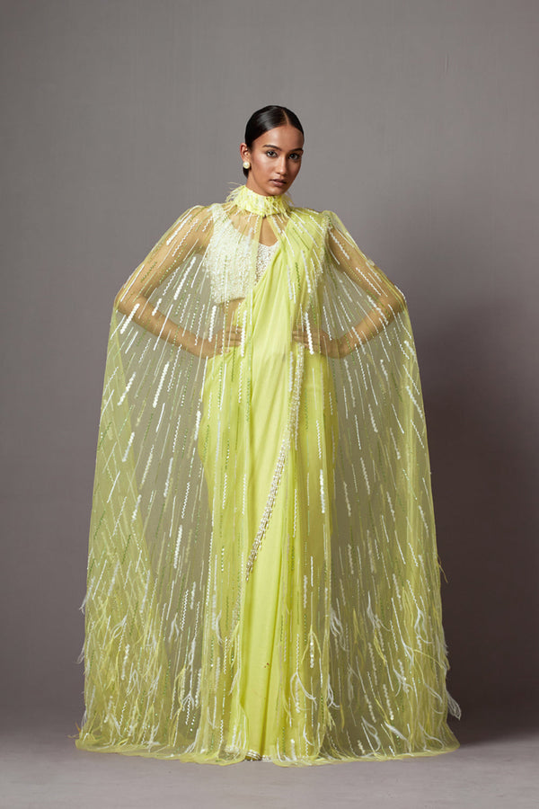 Feather Cape Saree