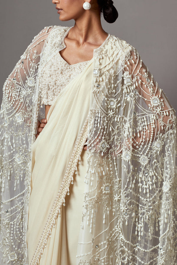 Ivory Feather Cape Sari